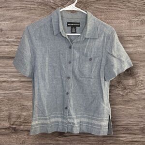 Gray-Blue linen Short Sleeve Shirt Norton McLaughlin size small women’s top